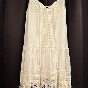 White Gauzy Crochet Lace Trim Boho Cottagecore Sun Dress Beachy Fairy Small READ